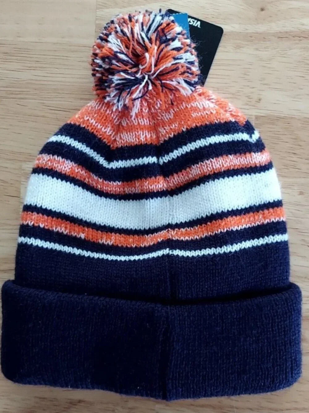 Denver Broncos Kids Hat Blue Orange Stripe Knit Roll Cuff Pom Embroidered Logo